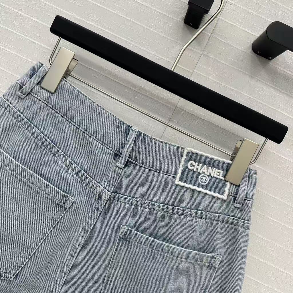25SS Beach Series Double C Hollow Water soluble Flower Embroidered Cowboy Shorts