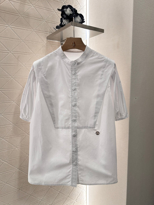2025 Summer New Round Neck Puff Sleeve Shirt