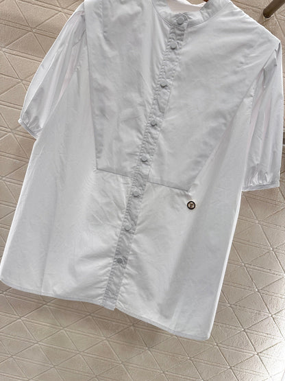 2025 Summer New Round Neck Puff Sleeve Shirt