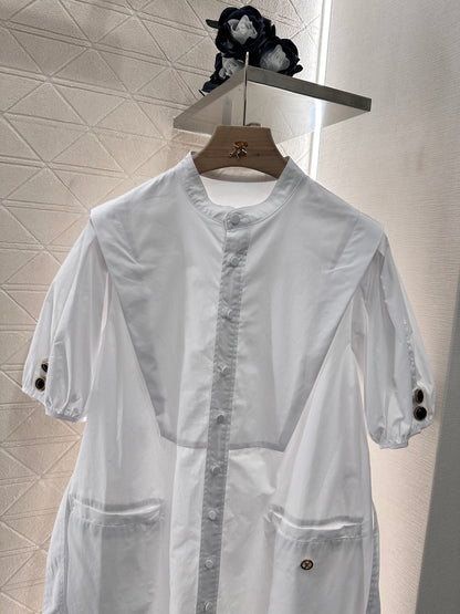 2025 Summer New Round Neck Button Belt Dress