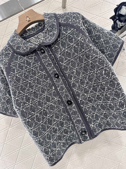 2025 Summer New Raglan Knitted Short Sleeve Cardigan