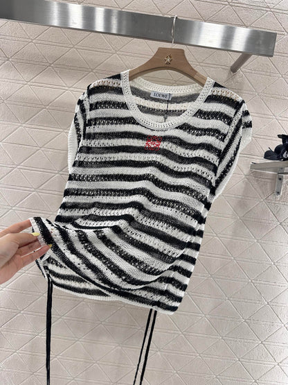 2025 Summer New Totem Embroidery Hollow Knitted Short Sleeves