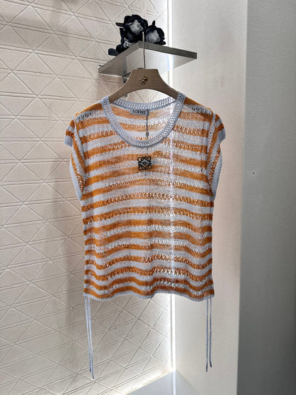 2025 Summer New Totem Embroidery Hollow Knitted Short Sleeves