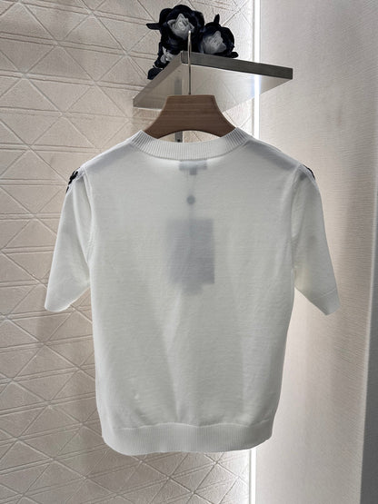 2025 New Arrivals Shoulder Sleeve Sequin Double C Knitted Short Sleeve