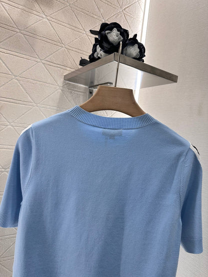 2025 New Arrivals Shoulder Sleeve Sequin Double C Knitted Short Sleeve