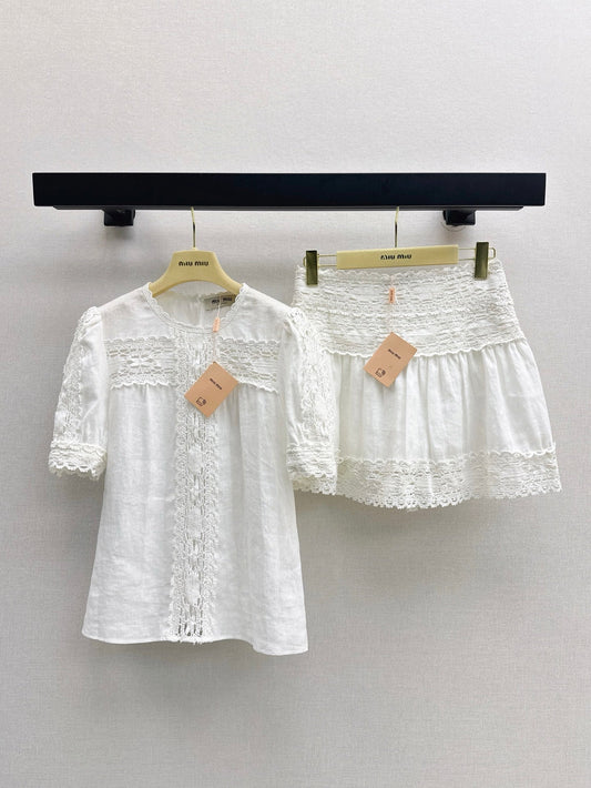 25Ss Spring and Summer Latest French Round Neck Linen Short Sleeve Shirt Suit
