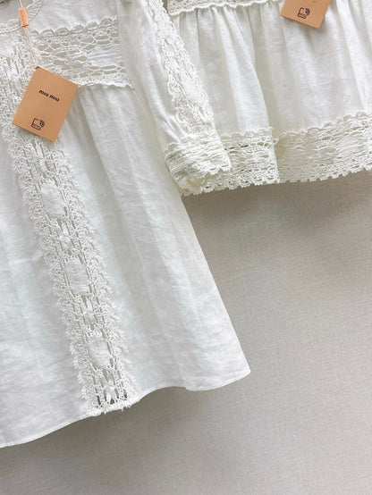 25Ss Spring and Summer Latest French Round Neck Linen Short Sleeve Shirt Suit
