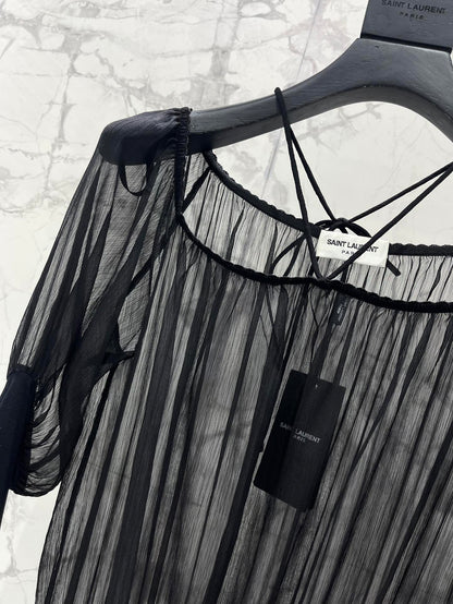25 new pleated texture halter neck off-shoulder leg of lamb sleeves multi-layered ruffle dress