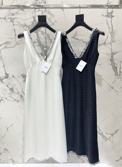 25 Summer new acetate maze bright silk fixed bead dress holiday dress