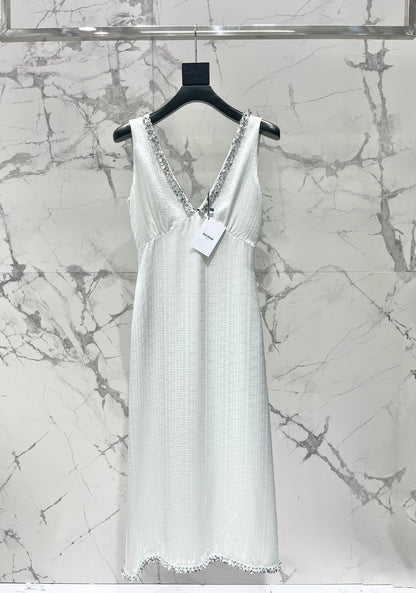 25 Summer new acetate maze bright silk fixed bead dress holiday dress