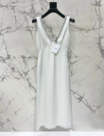 25 Summer new acetate maze bright silk fixed bead dress holiday dress