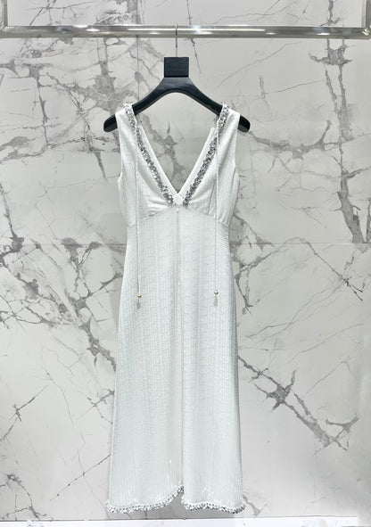 25 Summer new acetate maze bright silk fixed bead dress holiday dress