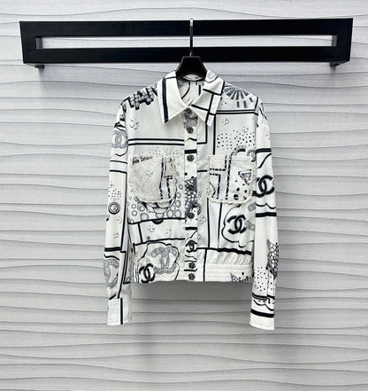 2025 Summer New Lapel Printed Shirt Straight Pants Suit