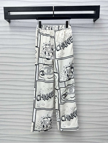 2025 Summer New Lapel Printed Shirt Straight Pants Suit