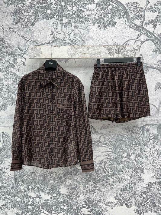 25 Summer new letter jacquard lapel shirt + high waist shorts