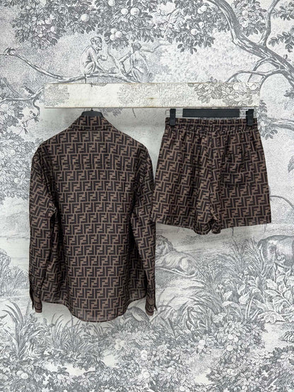 25 Summer new letter jacquard lapel shirt + high waist shorts