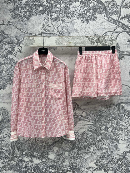 25 Summer new letter jacquard lapel shirt + high waist shorts