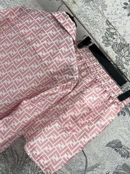 25 Summer new letter jacquard lapel shirt + high waist shorts