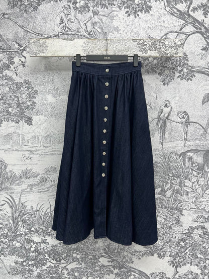 25 Spring and Summer New Denim Letter Jacquard Single-Breasted Skirt