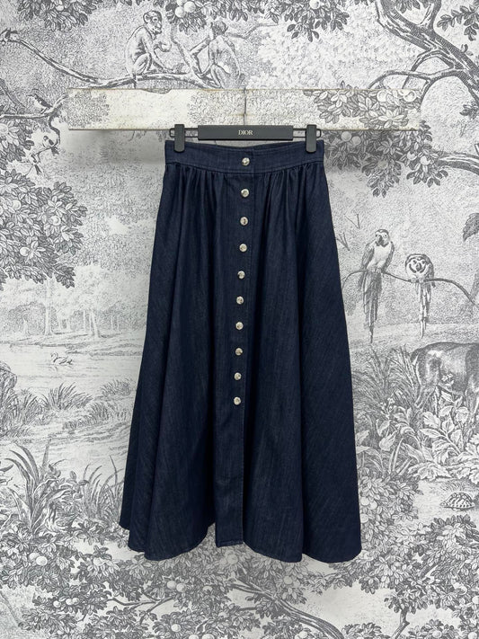 25 Spring and Summer New Denim Letter Jacquard Single-Breasted Skirt