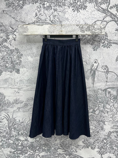 25 Spring and Summer New Denim Letter Jacquard Single-Breasted Skirt