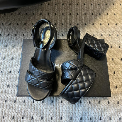 25SS Platform Sandals 8.5cm Black Sheepskin 319628