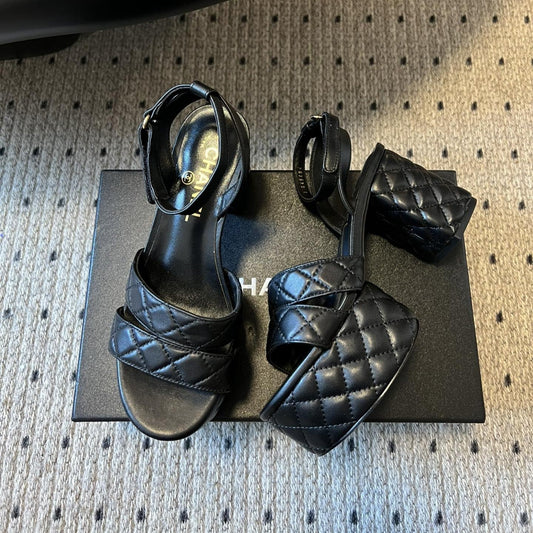 25SS Platform Sandals 8.5cm Black Sheepskin 319628