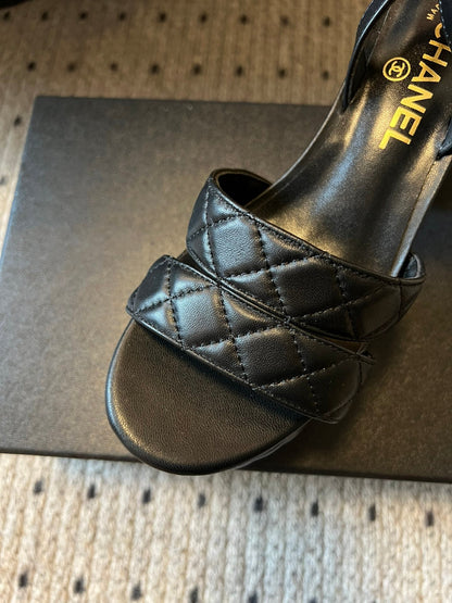 25SS Platform Sandals 8.5cm Black Sheepskin 319628