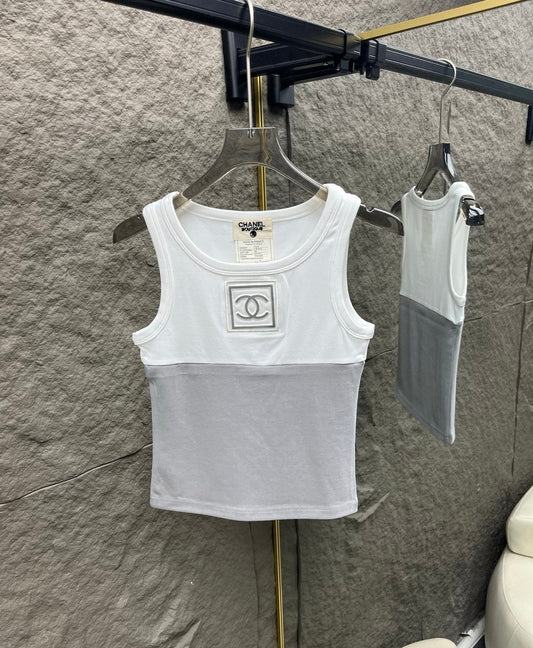 25SS new vintage style contrasting color logo vest