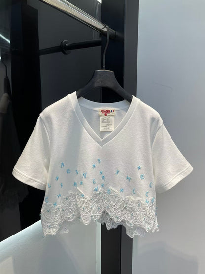 2025 New Antique Style Heavy Handmade Water-soluble Stitching T-shirt