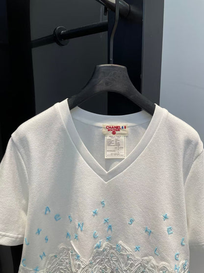 2025 New Antique Style Heavy Handmade Water-soluble Stitching T-shirt