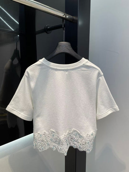 2025 New Antique Style Heavy Handmade Water-soluble Stitching T-shirt