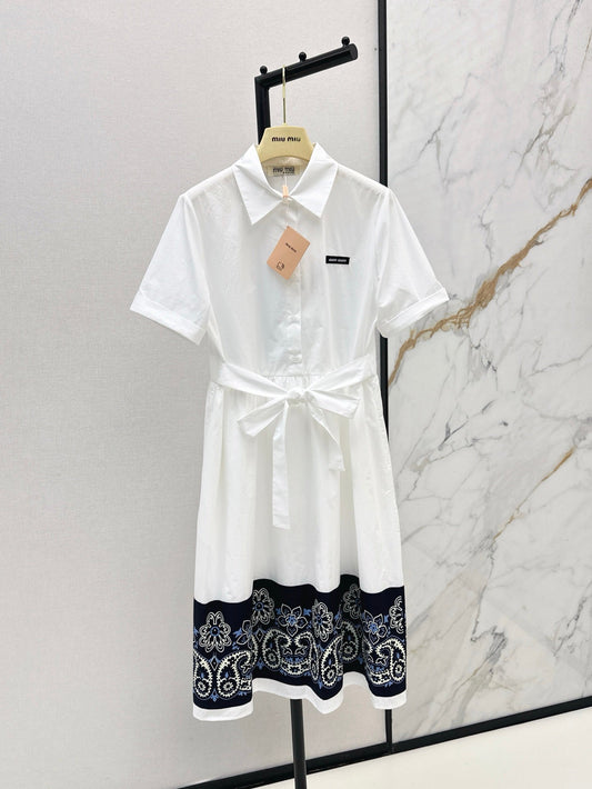 25 new style positioning flower pattern short sleeve waist shirt dress