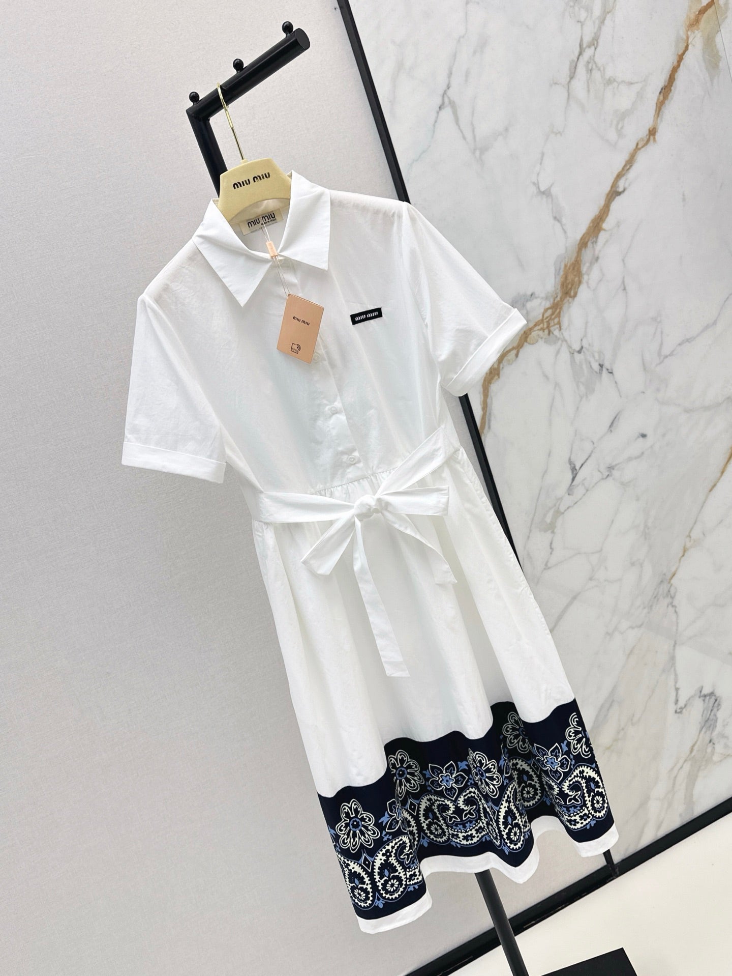 25 new style positioning flower pattern short sleeve waist shirt dress
