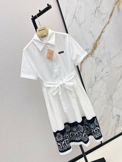 25 new style positioning flower pattern short sleeve waist shirt dress