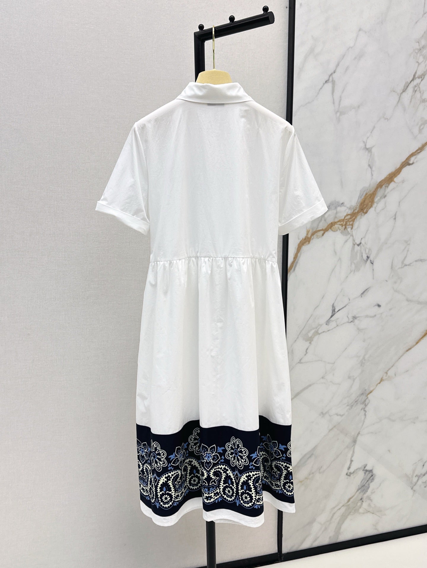 25 new style positioning flower pattern short sleeve waist shirt dress
