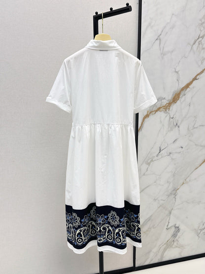 25 new style positioning flower pattern short sleeve waist shirt dress