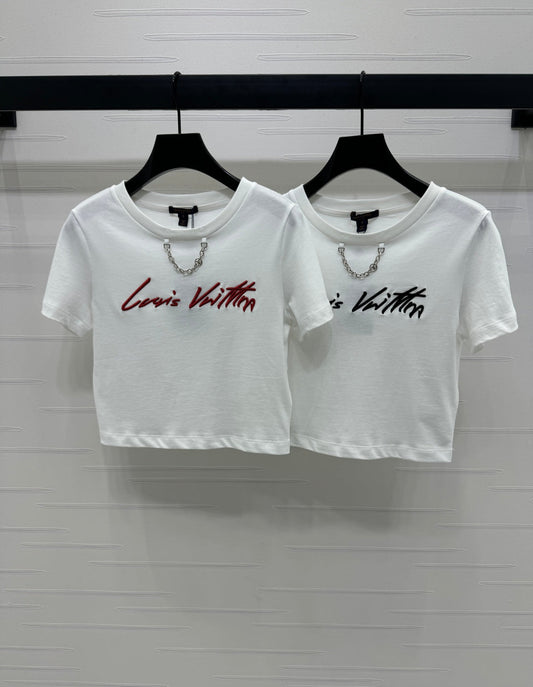 2025 Spring and Summer New Short Embroidered Letter Chain Short Sleeve T-shirt