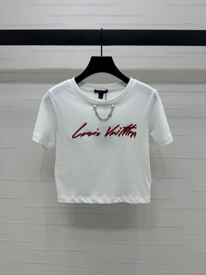 2025 Spring and Summer New Short Embroidered Letter Chain Short Sleeve T-shirt