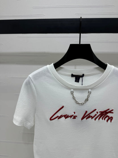 2025 Spring and Summer New Short Embroidered Letter Chain Short Sleeve T-shirt