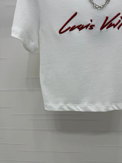 2025 Spring and Summer New Short Embroidered Letter Chain Short Sleeve T-shirt