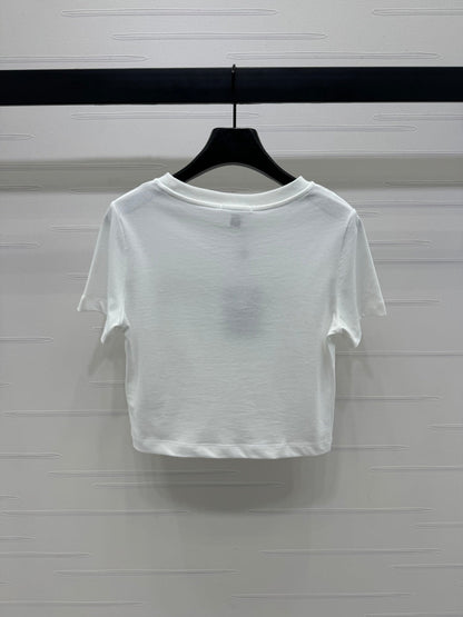 2025 Spring and Summer New Short Embroidered Letter Chain Short Sleeve T-shirt