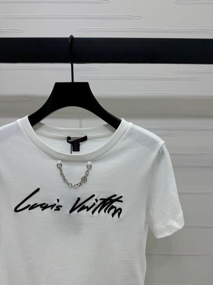2025 Spring and Summer New Short Embroidered Letter Chain Short Sleeve T-shirt
