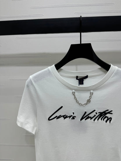 2025 Spring and Summer New Short Embroidered Letter Chain Short Sleeve T-shirt