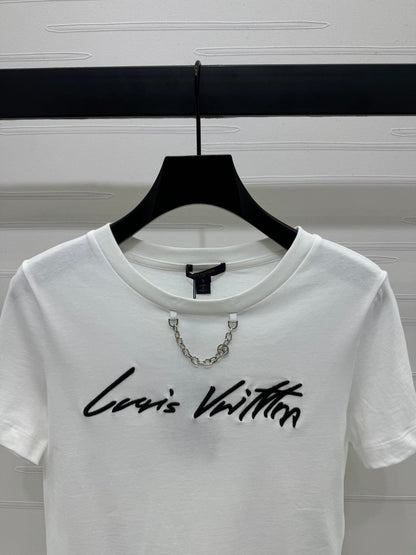 2025 Spring and Summer New Short Embroidered Letter Chain Short Sleeve T-shirt