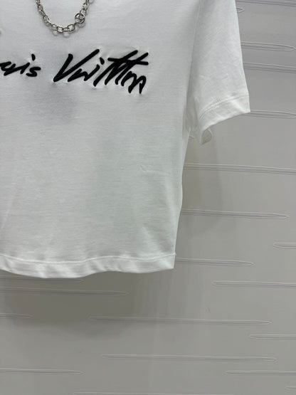2025 Spring and Summer New Short Embroidered Letter Chain Short Sleeve T-shirt