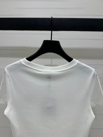 2025 Spring and Summer New Short Embroidered Letter Chain Short Sleeve T-shirt