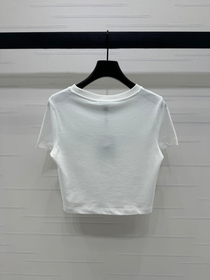 2025 Spring and Summer New Short Embroidered Letter Chain Short Sleeve T-shirt