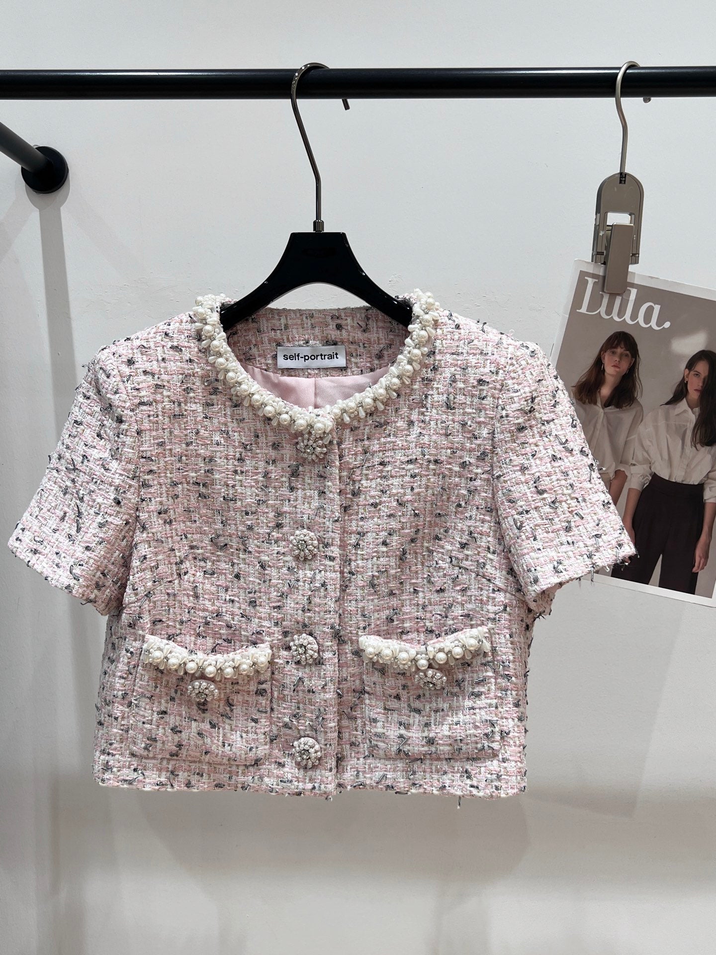 25 Summer new mixed color tweed pearl short suit