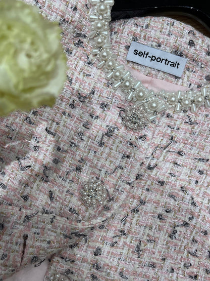 25 Summer new mixed color tweed pearl short suit